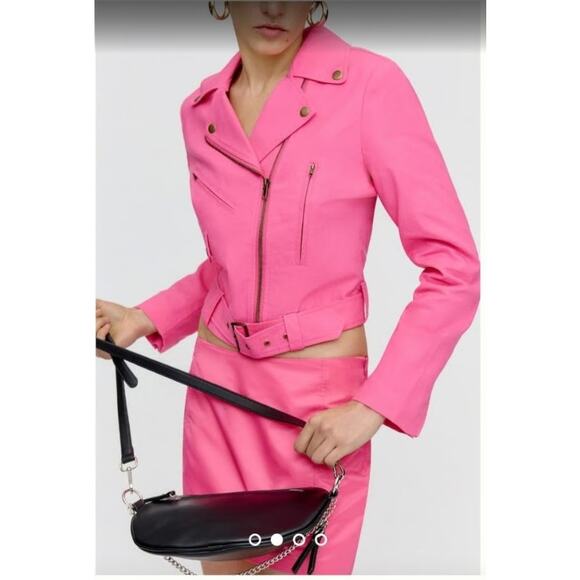 Dolan Left Coast Women's Pink Linen Blend Moto Jacket - Size L - Picture 1 of 8